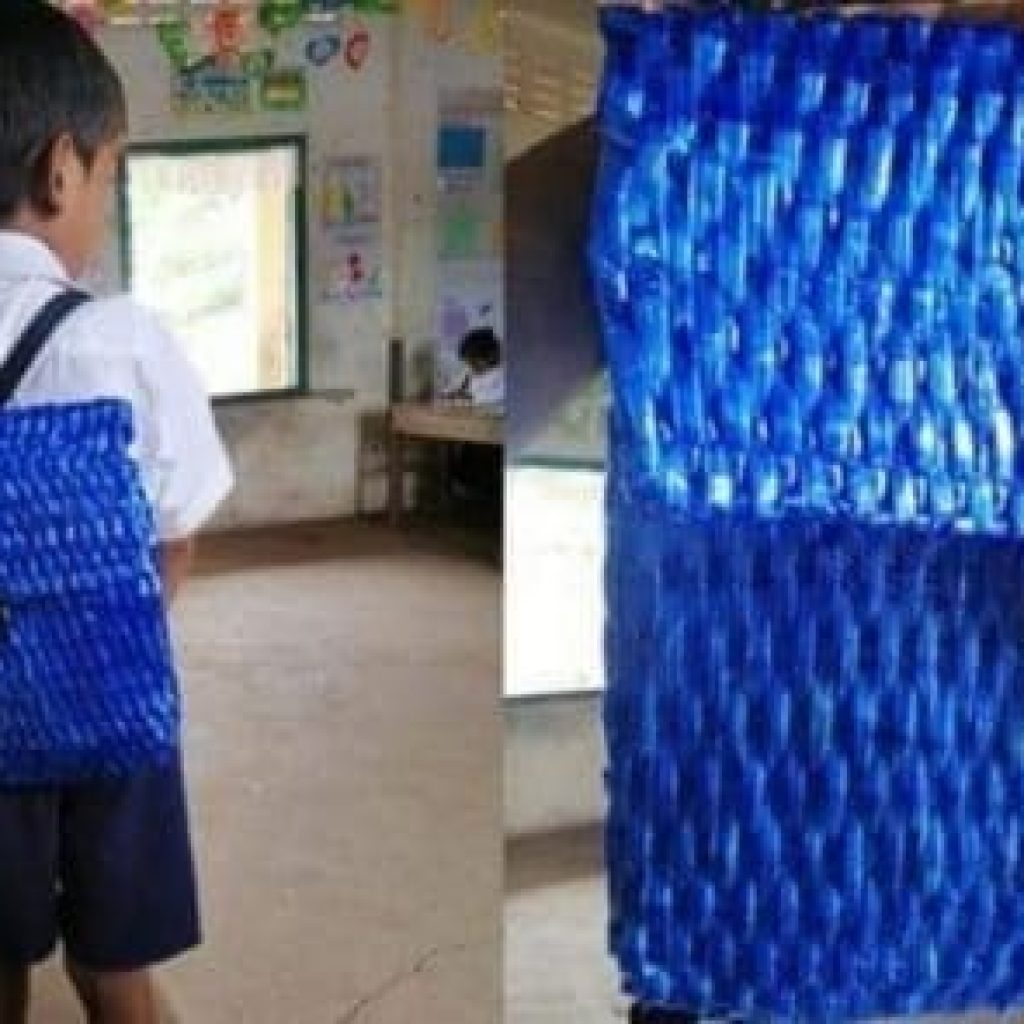 Tak Punya Cukup Uang, Bocah Ini Pakai Tas Sekolah Dari Tali Rafia Buatan Ayahnya
