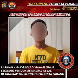 Larikan Anak Gadis di Bawah Umur, Seorang Pemuda Berinisial AS (25) di Tangkap Tim Klewang Polresta Padang