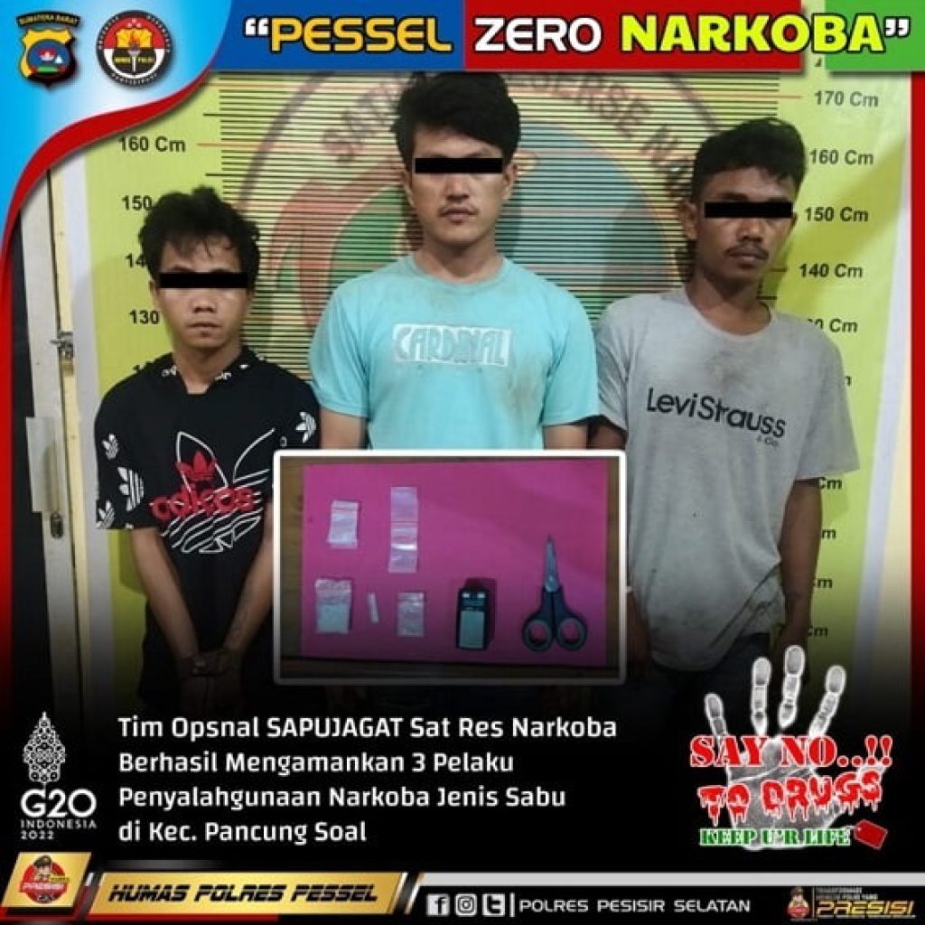 Tim Opsnal “Sapu Jagat” Sat Resnarkoba Polres Pessel Berhasil Ciduk 3 Pelaku Barang Haram Jenis Shabu Masih di Pancung Soal