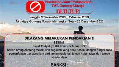 Saat Tahun Baru BKSDA Sumbar Menutup Pendakian TWA Gunung Marapi Jalur Proklamator