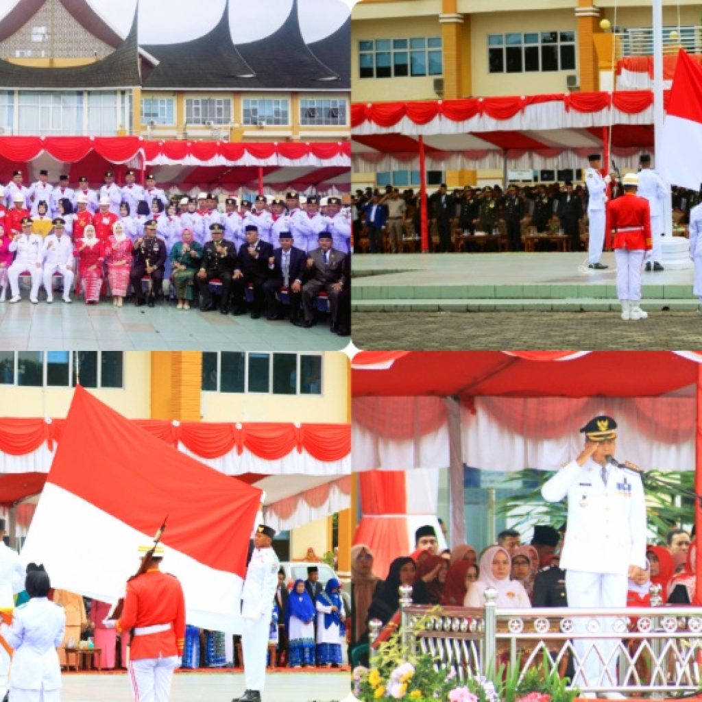 Upacara Peringatan HUT RI ke-78 di Halaman Kantor Bupati Pasbar Berjalan Khidmat, Ketua DPRD Pasaman Barat H.Erianto.SE.SH Bertindak Pembacaan Teks Proklamasi