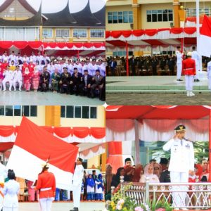 Upacara Peringatan HUT RI ke-78 di Halaman Kantor Bupati Pasbar Berjalan Khidmat, Ketua DPRD Pasaman Barat H.Erianto.SE.SH Bertindak Pembacaan Teks Proklamasi