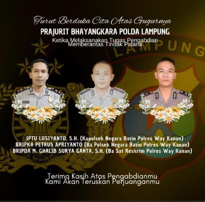Tiga Polisi Gugur dalam Penggerebekan Judi Sabung Ayam di Way Kanan, Dugaan Keterlibatan Oknum TNI Diselidiki
