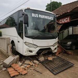 Kecelakaan Bus Pariwisata di Silaiang Bawah: Tabrak Pagar Rumah Diduga Karena Sopir Mengantuk