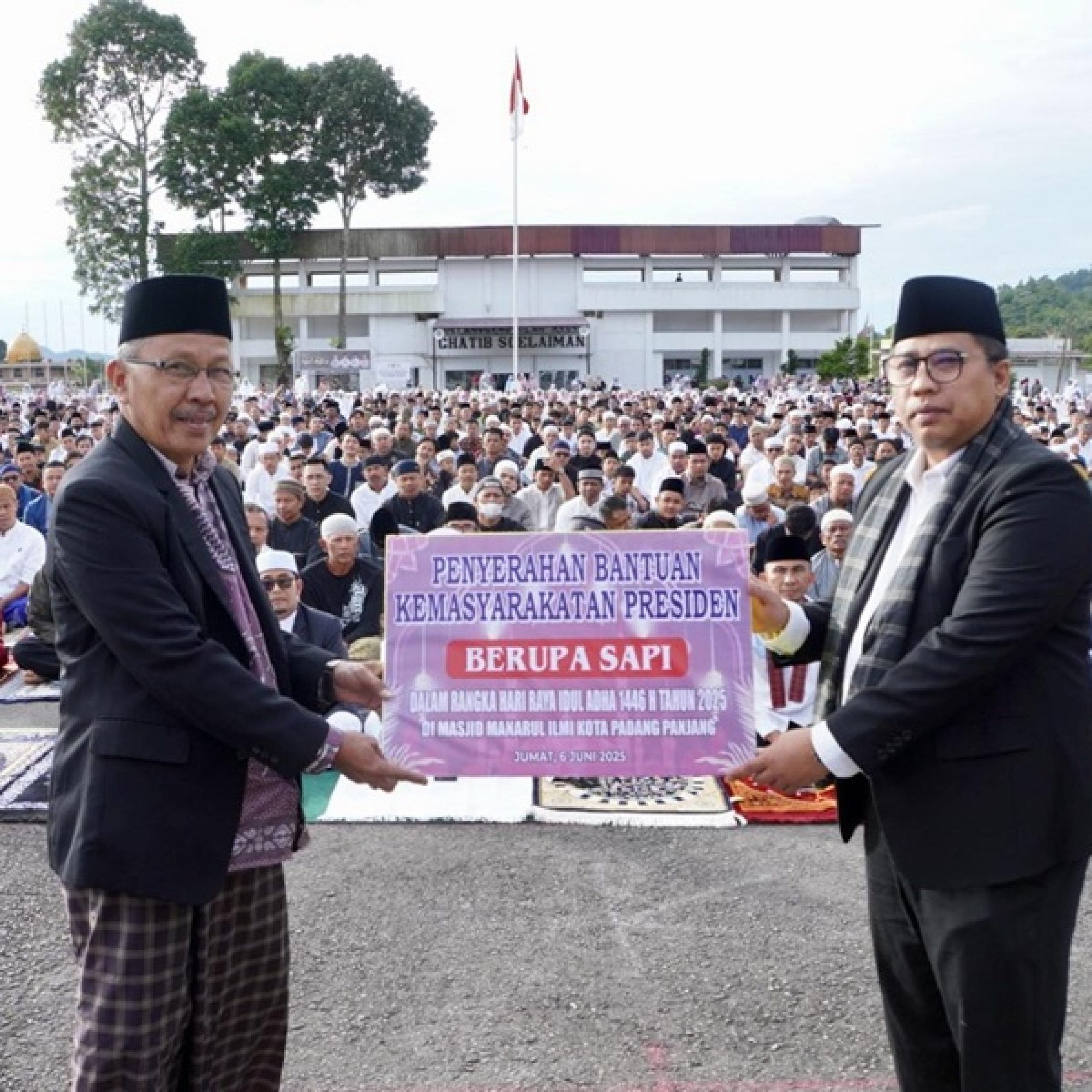 Iduladha Padang Panjang 2025: Ribuan Jemaah Khusyuk, Sapi Kurban Presiden Prabowo Diserahkan