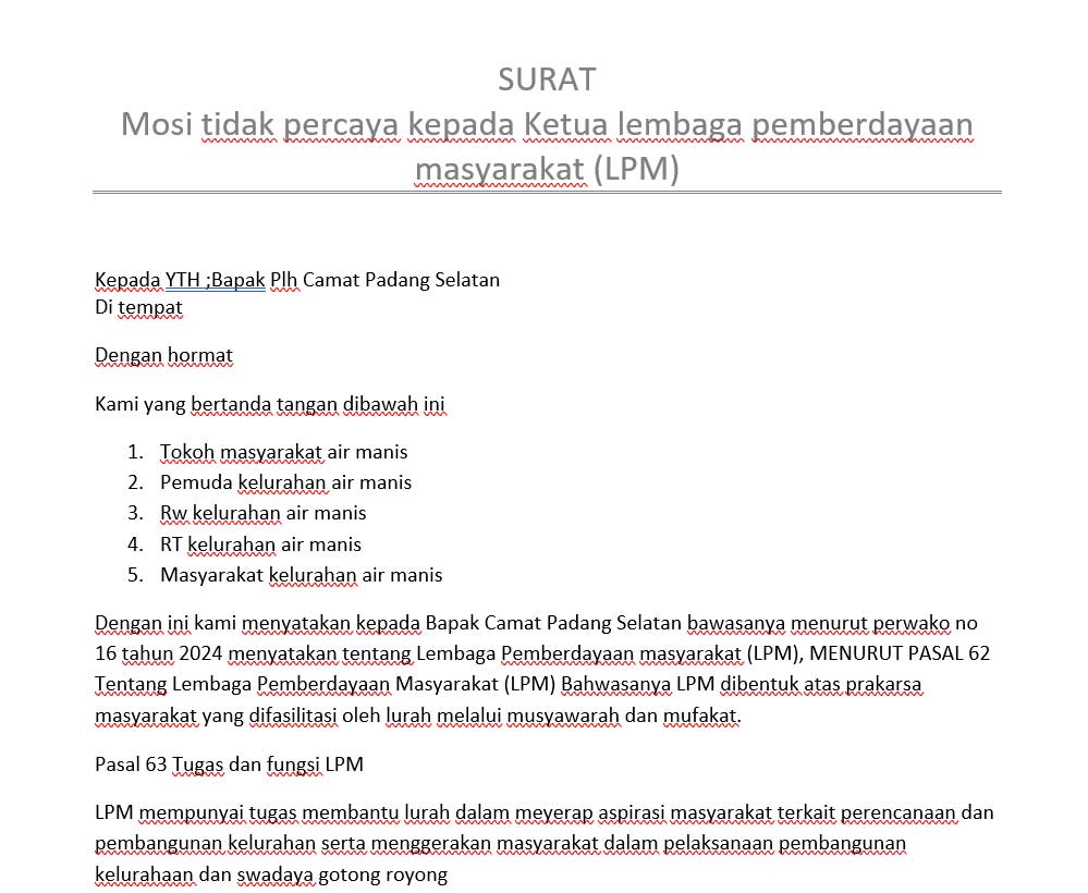 Pemberhentian Ketua LPM Air Manis: Suara Warga atau Keputusan Sepihak?
