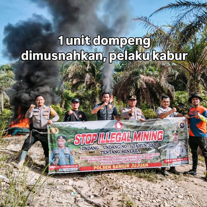 Polsek Sangir Jujuan Berantas Tambang Emas Ilegal: Peralatan Dimusnahkan di Solok Selatan