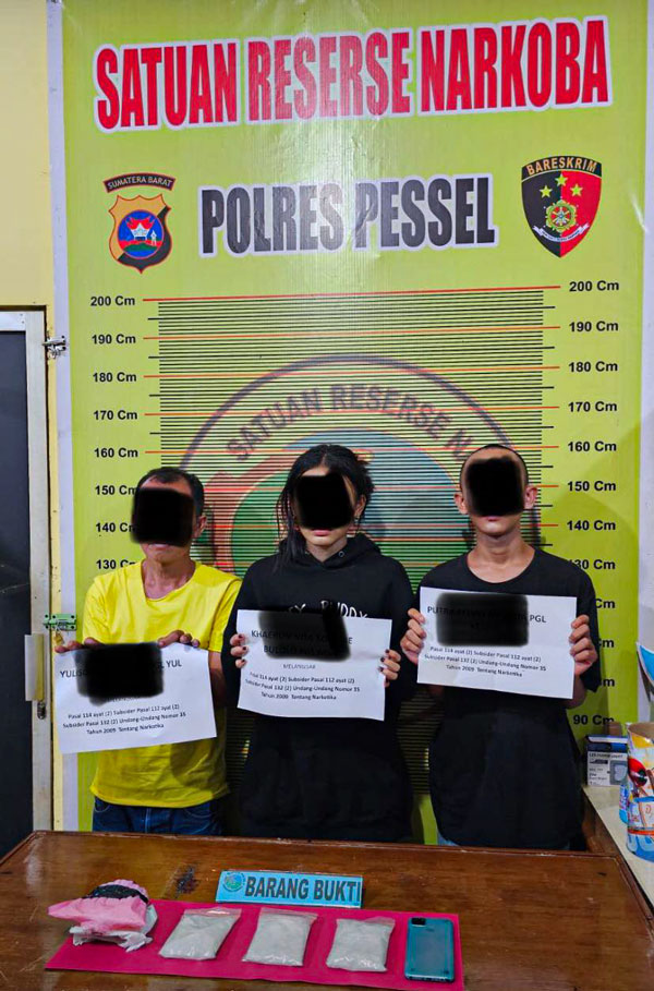 Tiga Tersangka Narkoba Ditangkap di Pesisir Selatan, 3 Ons Sabu Disita Termasuk dari Remaja 17 Tahun