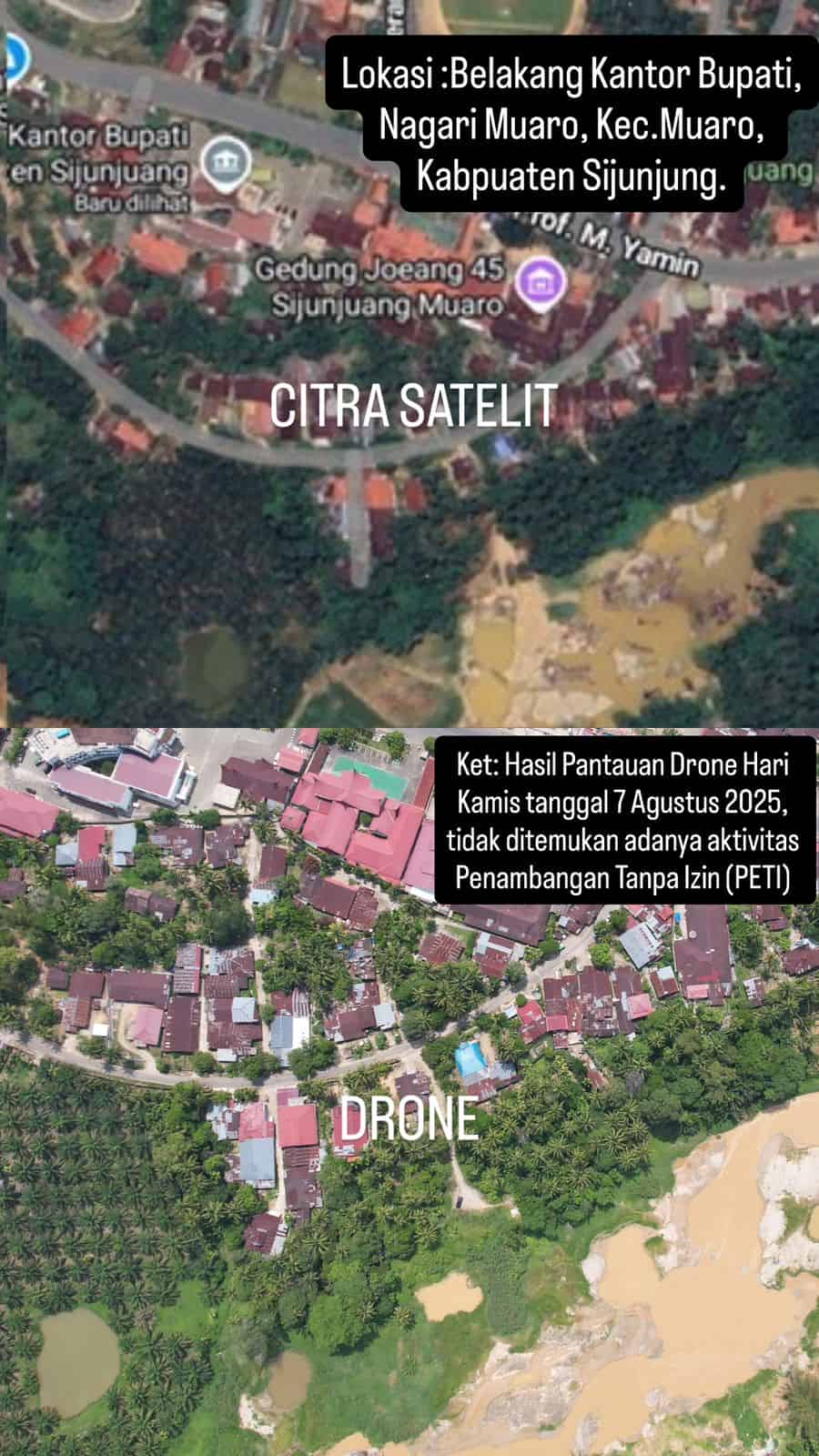 Polres Sijunjung Gunakan Drone, Awasi Sungai Batang Palangki dari Tambang Emas Ilegal