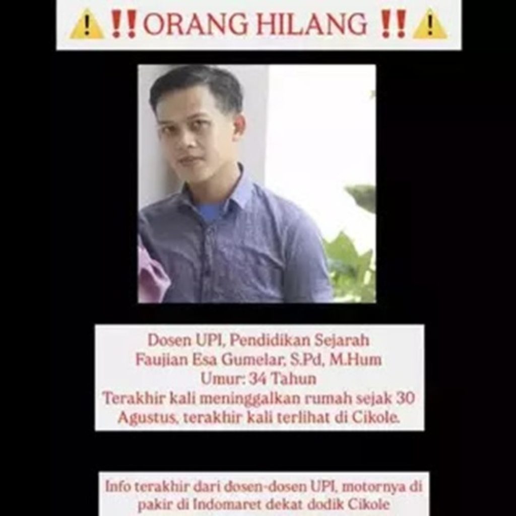 Dosen UPI Hilang Misteri Fajurian Esa Gumelar Enam Hari Tak Ada Kabar