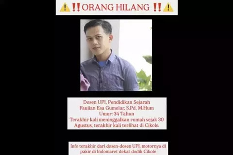 Dosen UPI Hilang Misteri Fajurian Esa Gumelar Enam Hari Tak Ada Kabar
