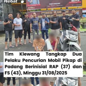 Pencurian Mobil Pikap di Padang Berakhir, Dua Pelaku Dibekuk Tim Klewang