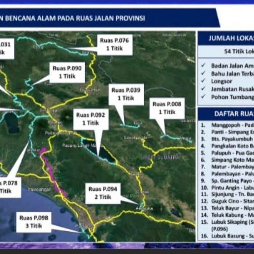 16 Ruas Jalan Provinsi Sumbar Terdampak Bencana Hidrometeorologi Menurut BMCKTR