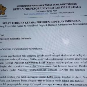 Akses Bantuan Internasional Aceh Mendesak, Profesor USK Kirim Surat ke Presiden