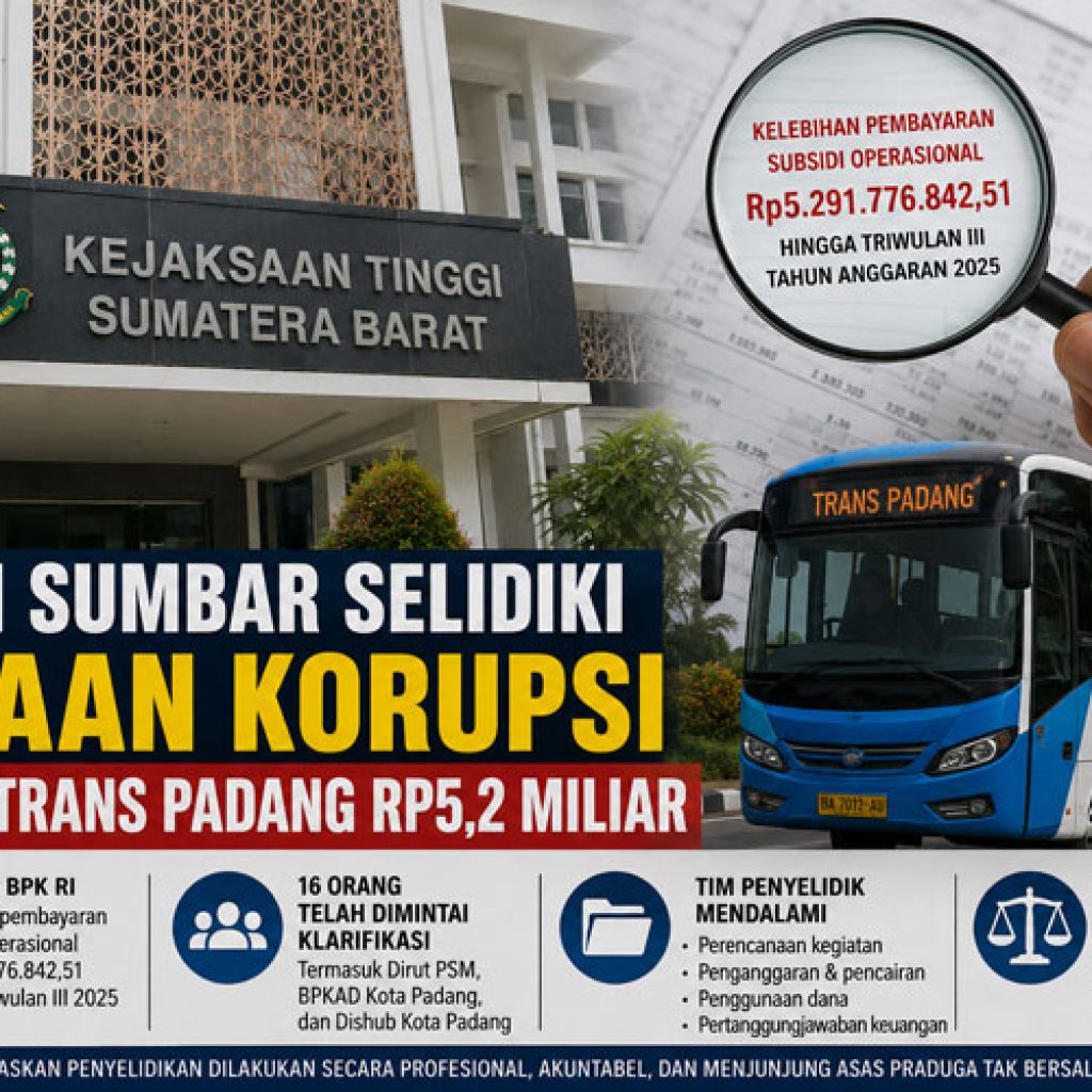 Kejati Sumbar Selidiki Dugaan Korupsi Subsidi Trans Padang Rp5,2 Miliar