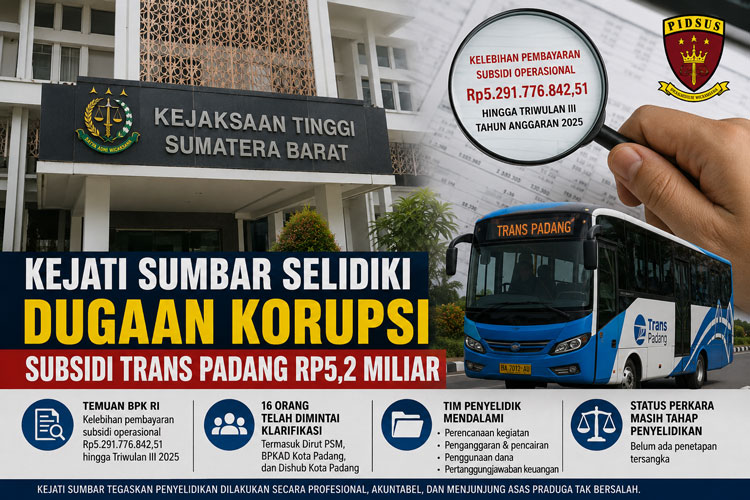 Kejati Sumbar Selidiki Dugaan Korupsi Subsidi Trans Padang Rp5,2 Miliar